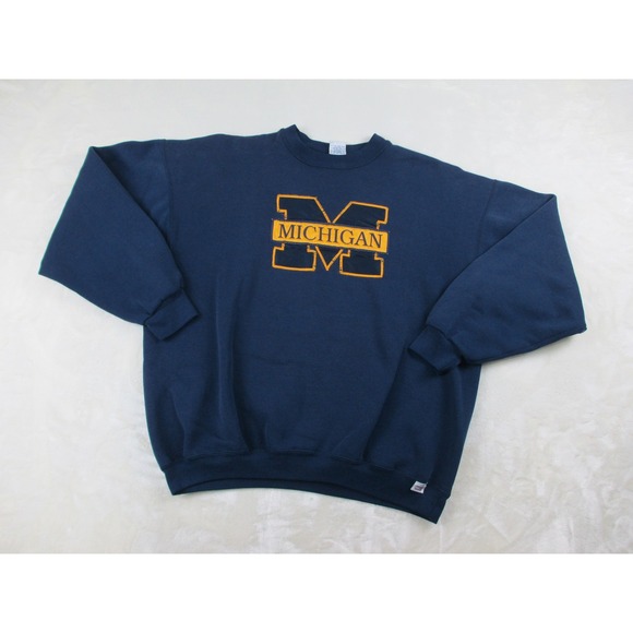 VINTAGE Michigan Wolverines Sweater Mens Extra Large Blue Football USA NCAA* - Picture 2 of 10